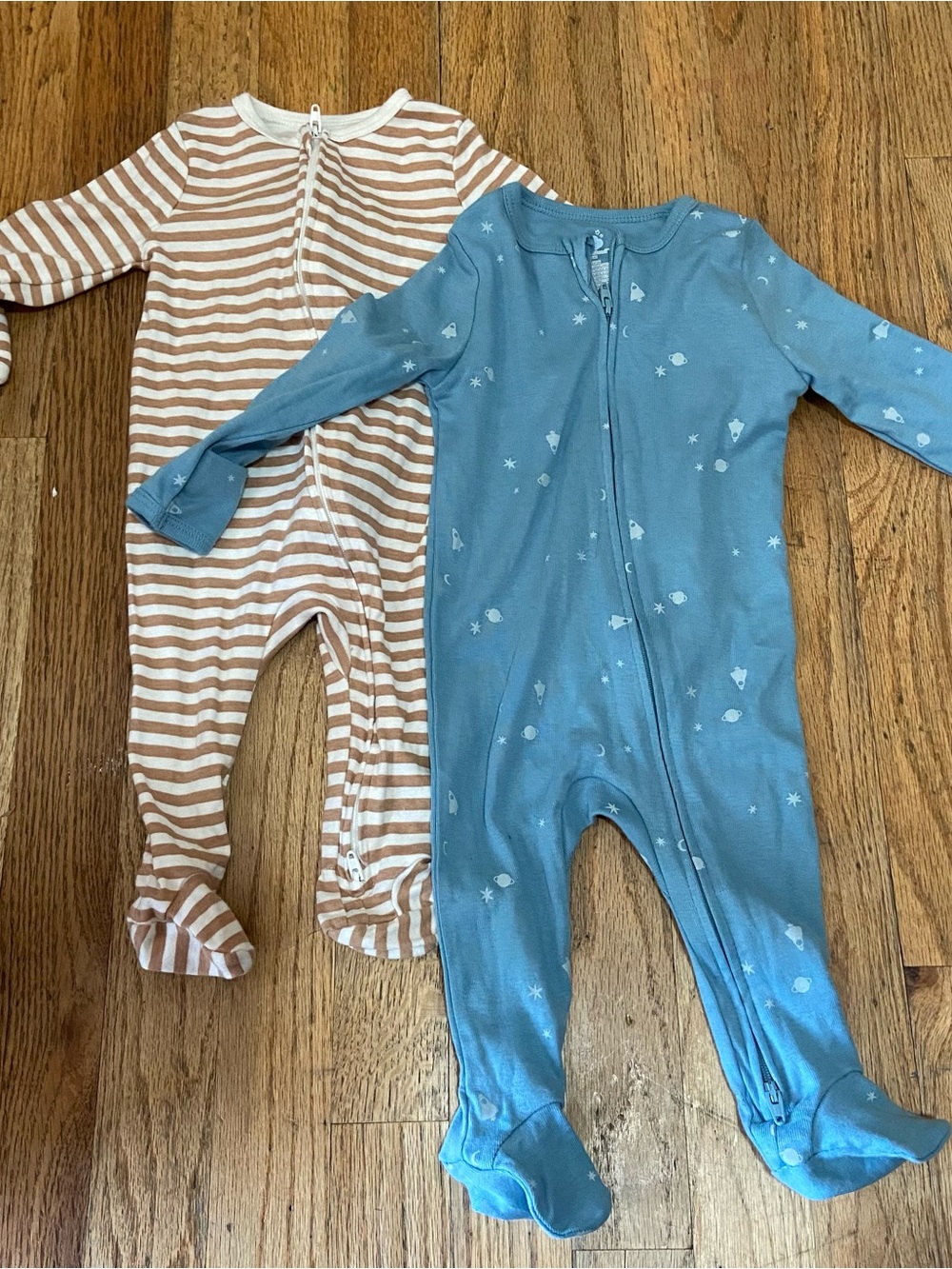 cloud island Blue Star Print and Cream Stripe Footed One-Piece
